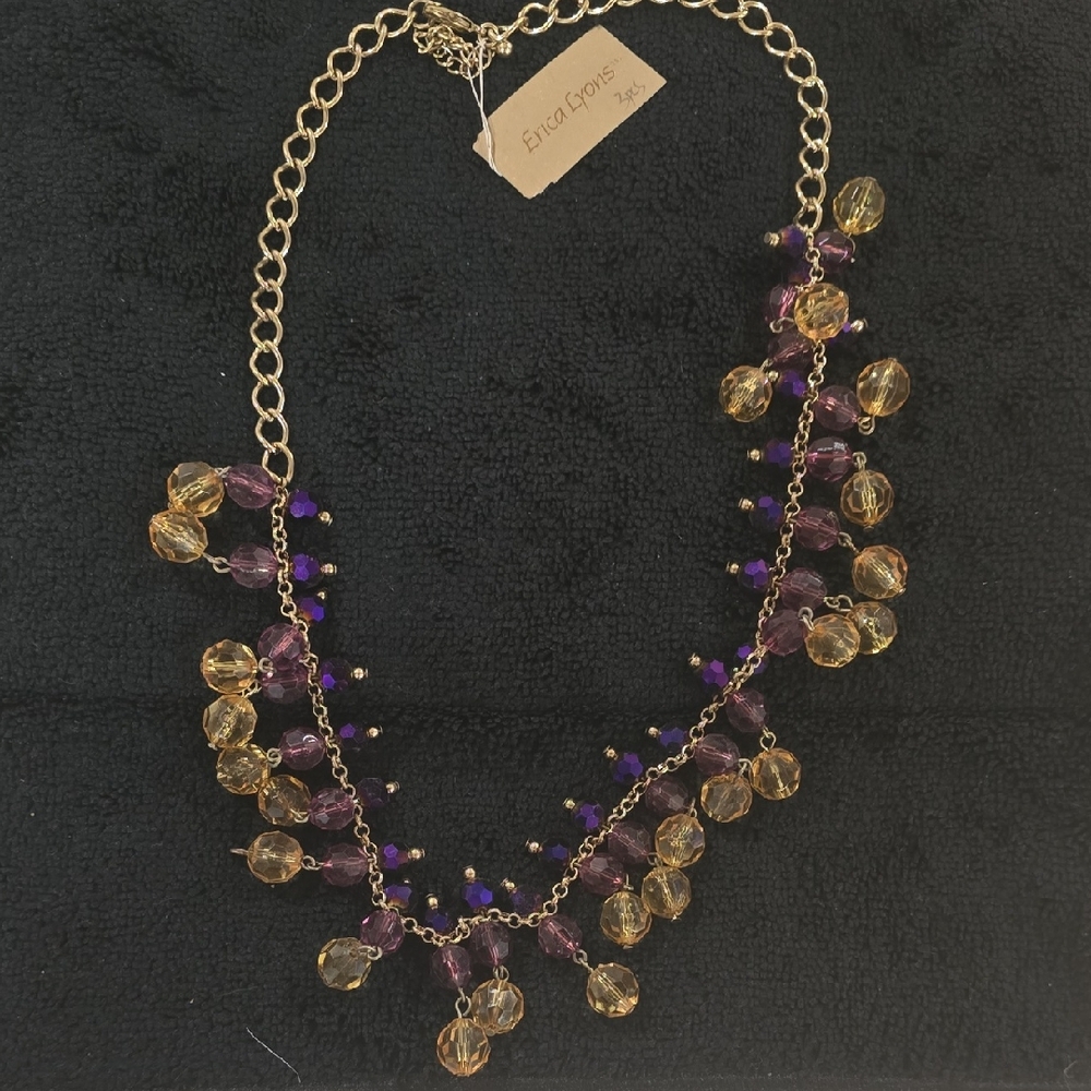 Erica Lyons Gold and Purple Beaded Necklace